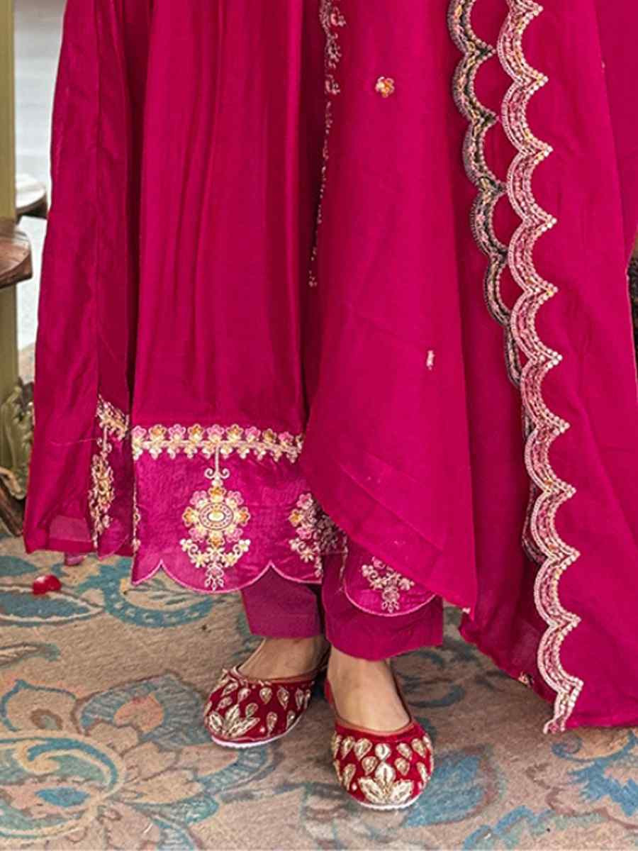 Rani Pink Vichitra Slik Embroidery Party Wedding Festival Casual Ready Pant Salwar Kameez