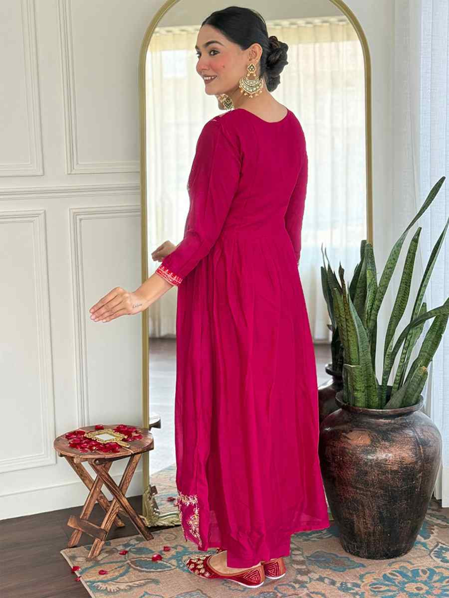 Rani Pink Vichitra Slik Embroidery Party Wedding Festival Casual Ready Pant Salwar Kameez