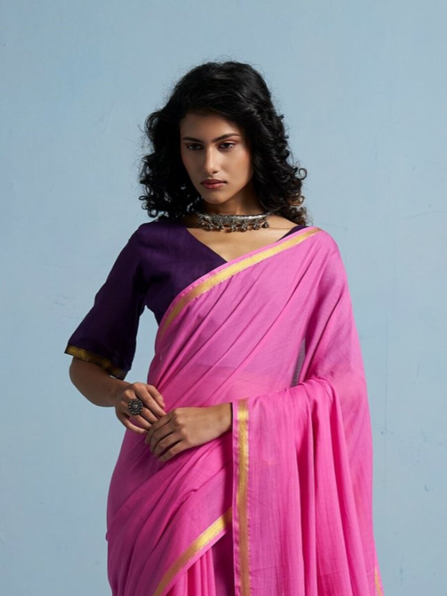 Rani Pink Viscose Plain Casual Party Festival Wedding Fancy Classic Style Sarees