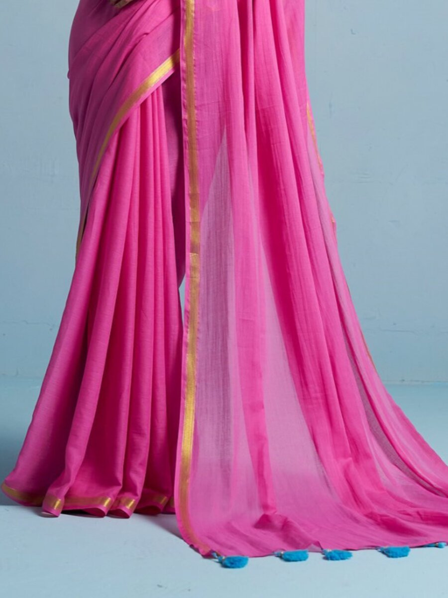 Rani Pink Viscose Plain Casual Party Festival Wedding Fancy Classic Style Sarees
