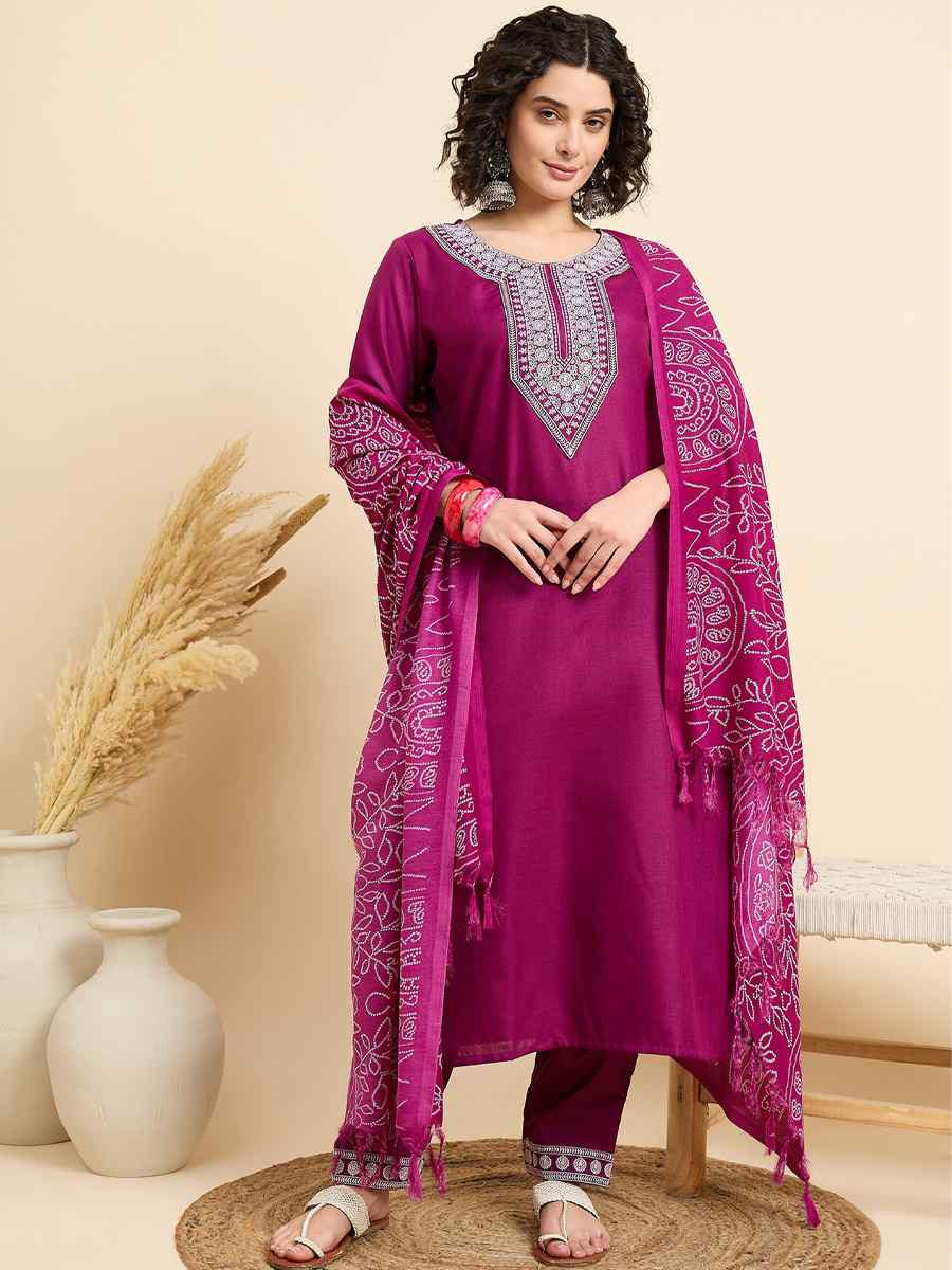 Rani Pink Viscose Printed Festival Casual Ready Pant Salwar Kameez