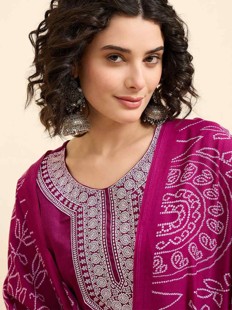 Rani Pink Viscose Printed Festival Casual Ready Pant Salwar Kameez