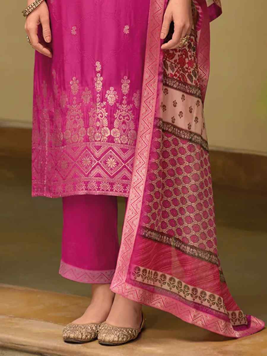Rani Pink Viscose Self Jacquard Embroidered Festival Casual Ready Pant Salwar Kameez