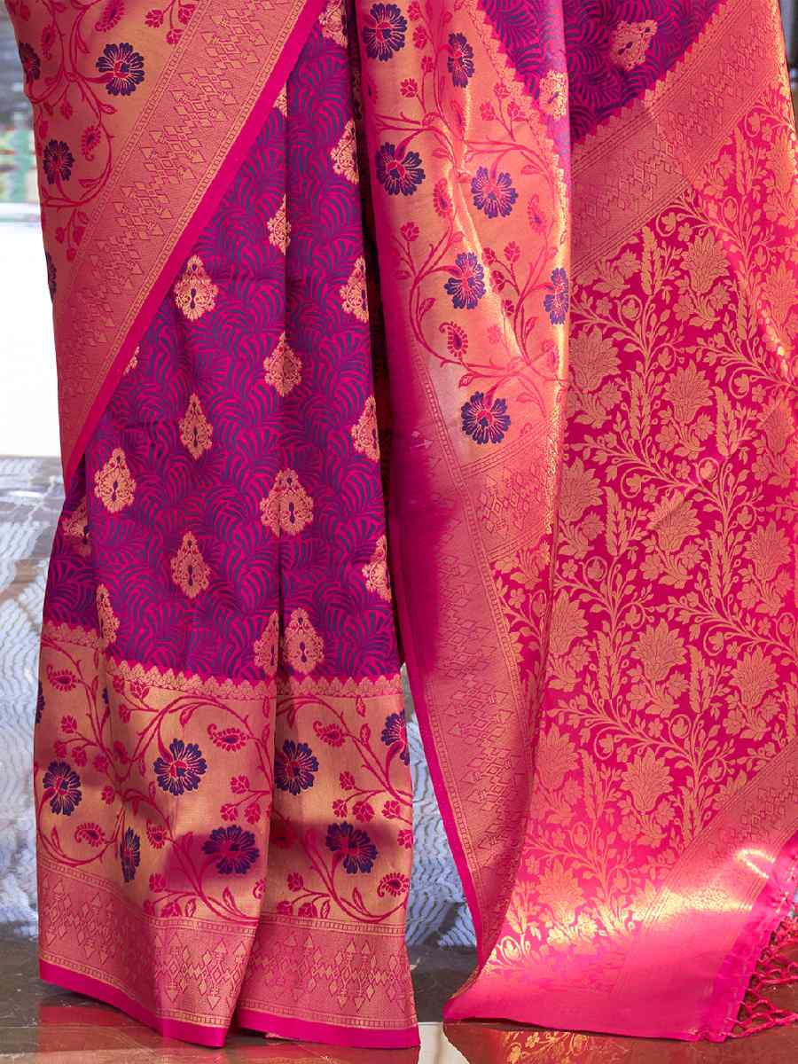 Rani Pink Weaving Silk Handwoven Wedding Festival Heavy Border Saree
