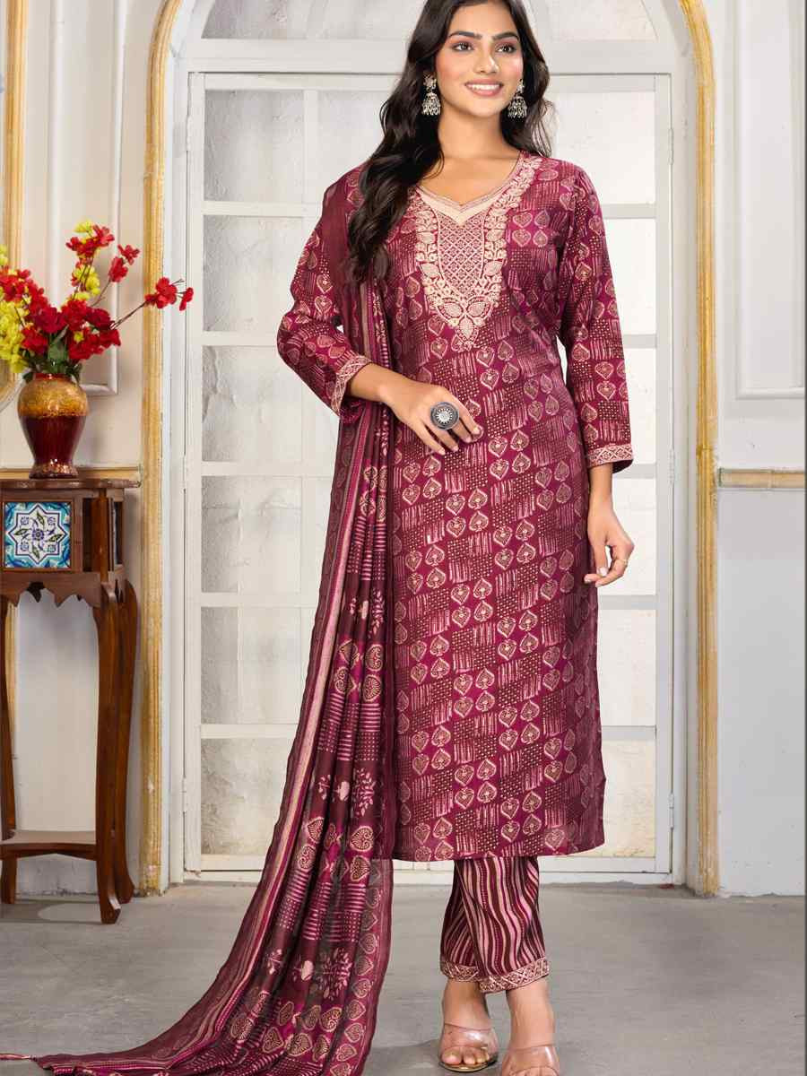 Rani Premium Chanderi Silk Embroidery Printed Party Wedding Festival Casual Ready Pant Salwar Kameez