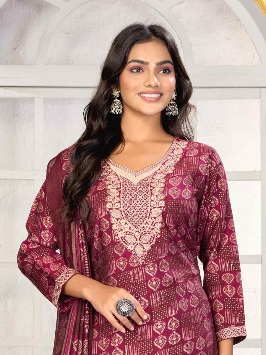 Rani Premium Chanderi Silk Embroidery Printed Party Wedding Festival Casual Ready Pant Salwar Kameez