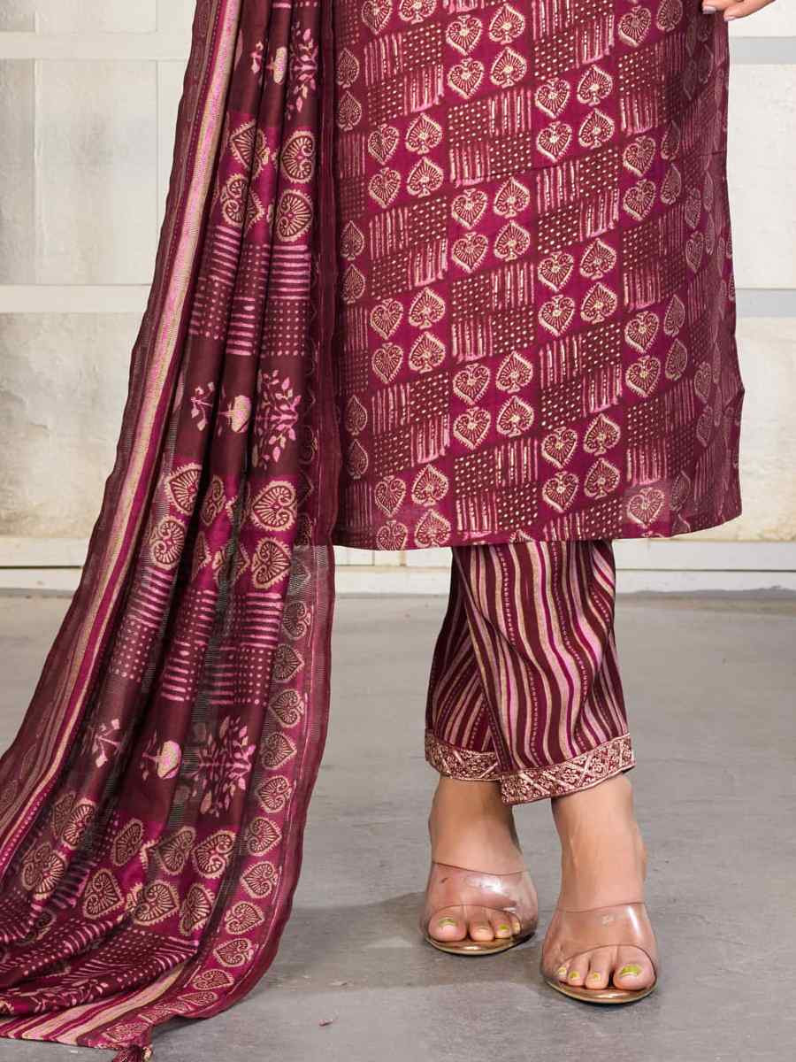 Rani Premium Chanderi Silk Embroidery Printed Party Wedding Festival Casual Ready Pant Salwar Kameez