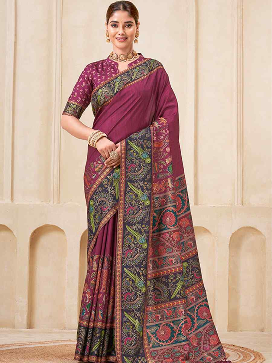 Rani Printed Handwoven Traditional Bridal Reception Festival Wedding Fancy Classic Style Sarees
