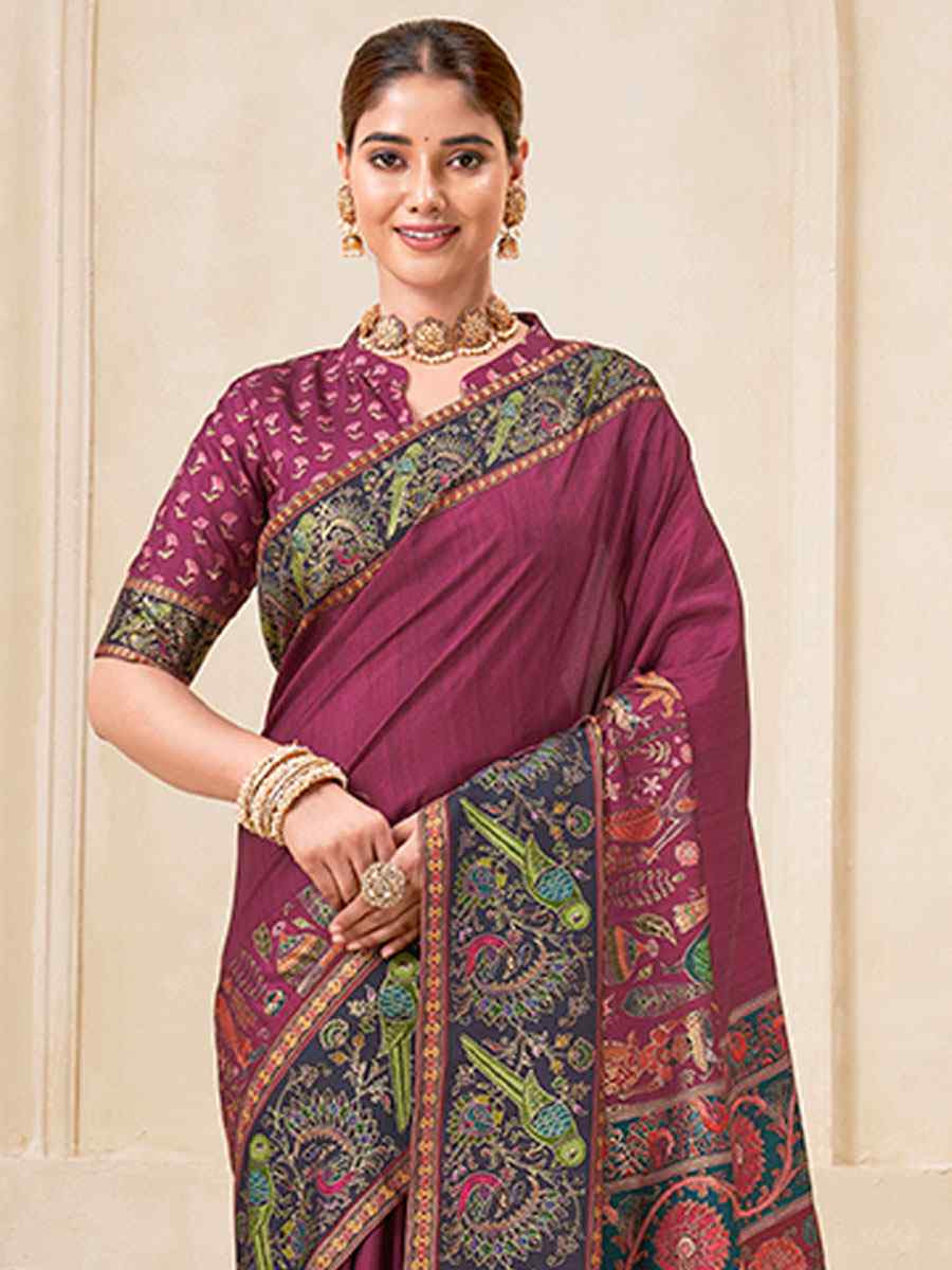 Rani Printed Handwoven Traditional Bridal Reception Festival Wedding Fancy Classic Style Sarees