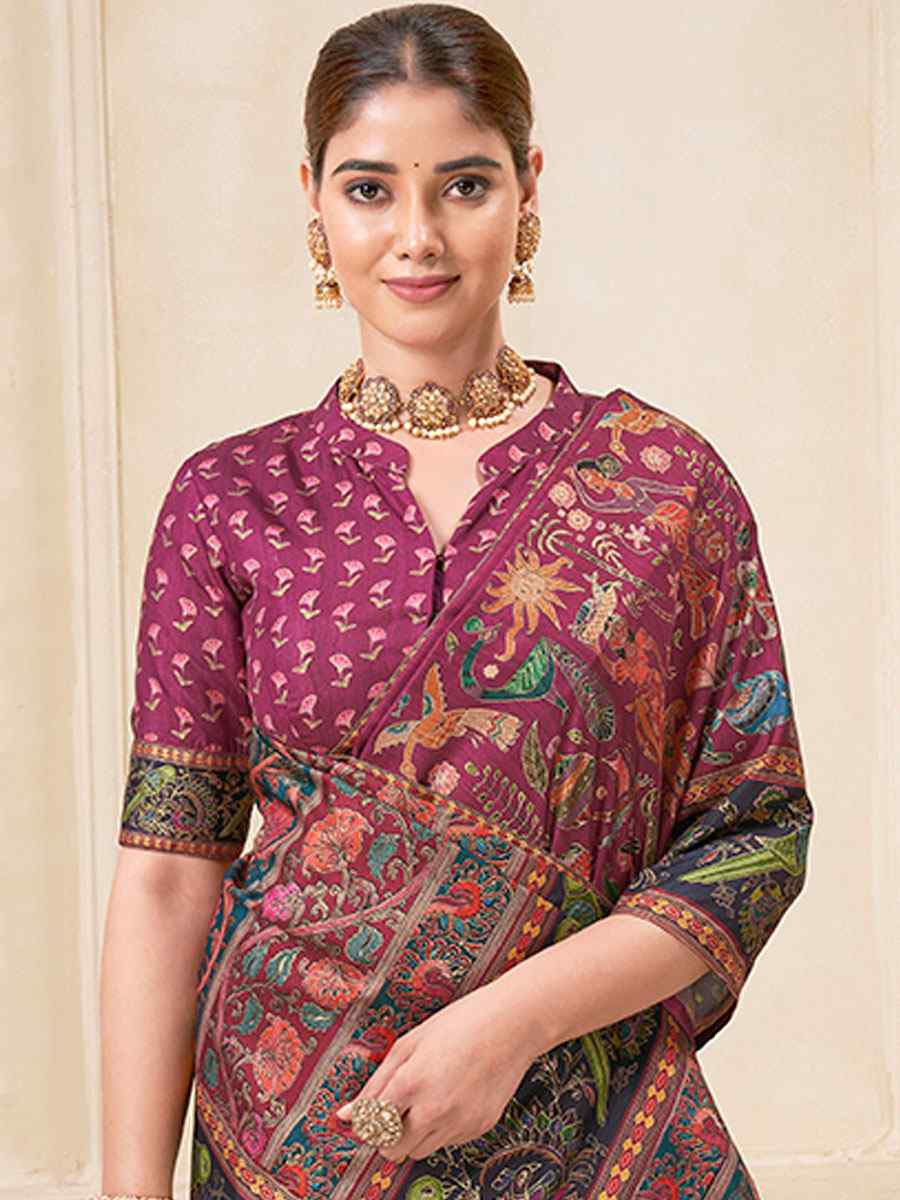 Rani Printed Handwoven Traditional Bridal Reception Festival Wedding Fancy Classic Style Sarees