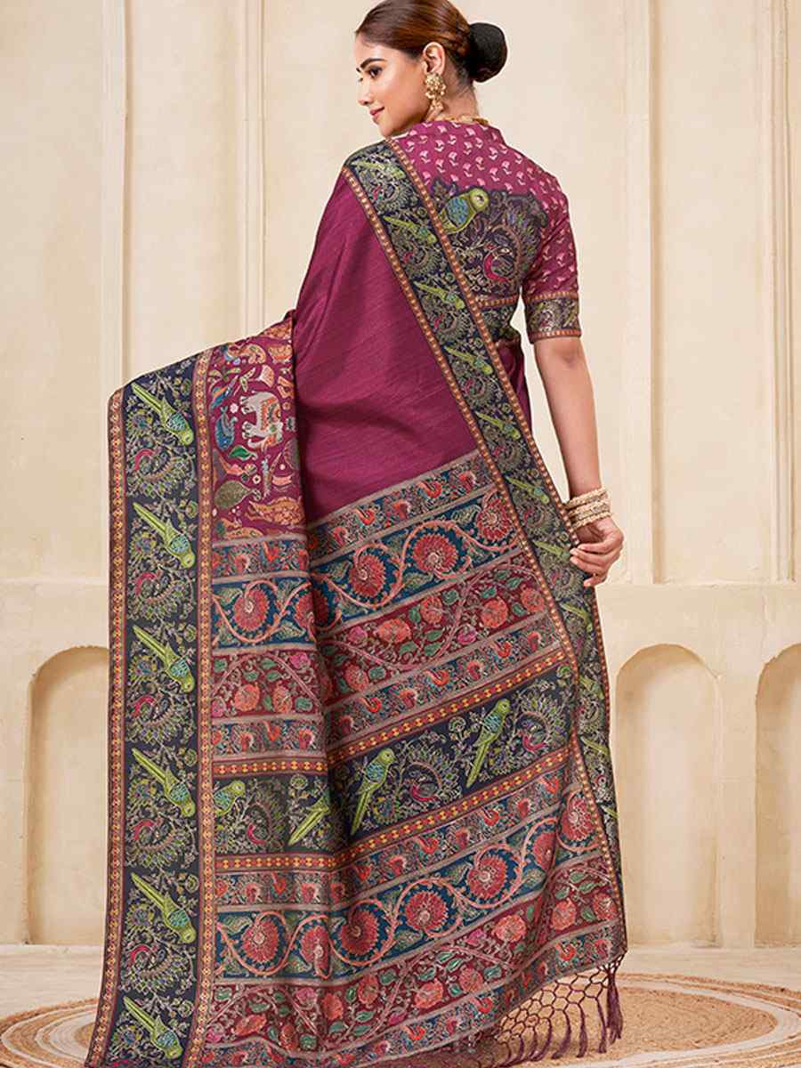 Rani Printed Handwoven Traditional Bridal Reception Festival Wedding Fancy Classic Style Sarees
