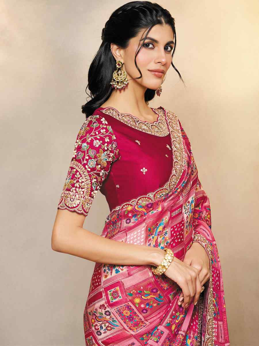 Rani Pure Gajji Jaquard Silk Embroidery Traditional Bridal Reception Festival Wedding Fancy Heavy Border Saree