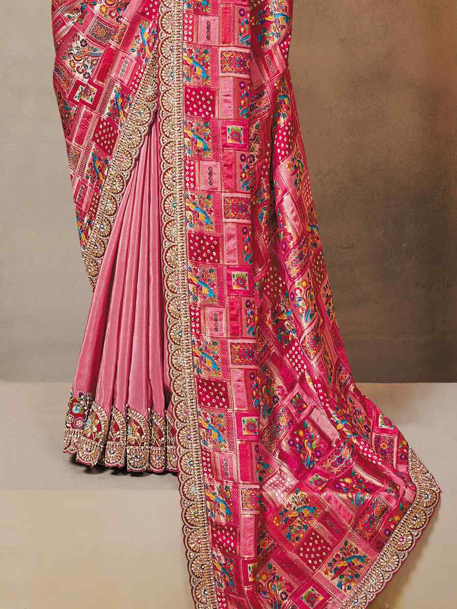 Rani Pure Gajji Jaquard Silk Embroidery Traditional Bridal Reception Festival Wedding Fancy Heavy Border Saree
