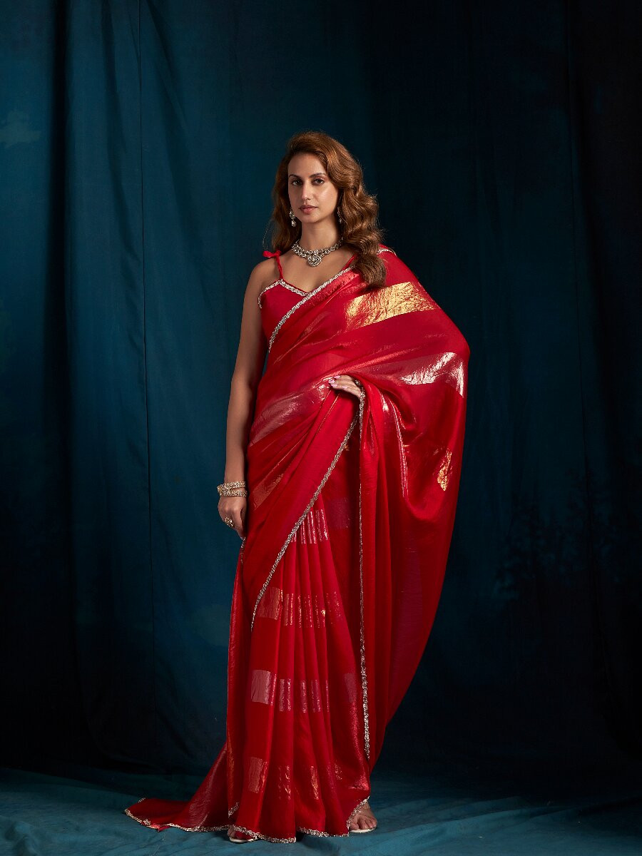 Rani Satin silk Zircon Stone Wedding Reception Party Festival Casual Classic Style Sarees