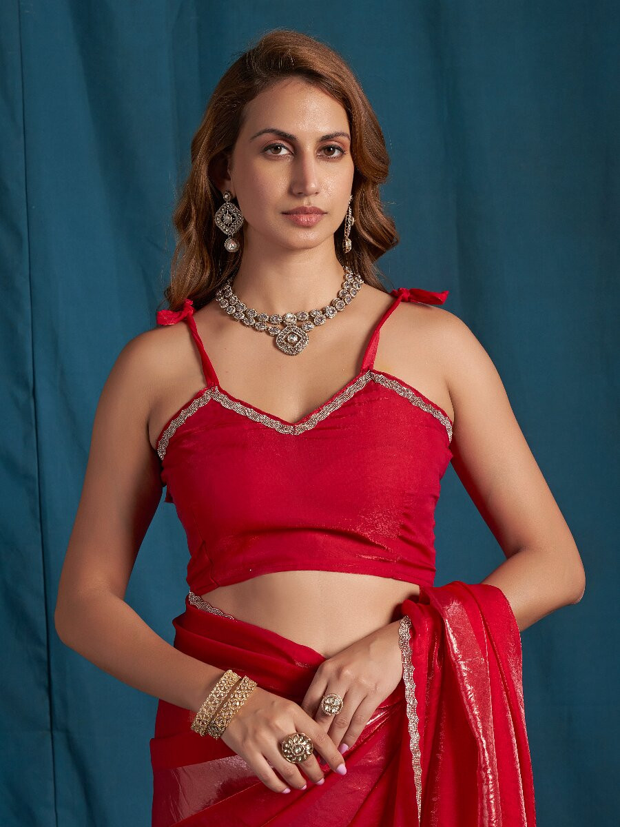 Rani Satin silk Zircon Stone Wedding Reception Party Festival Casual Classic Style Sarees