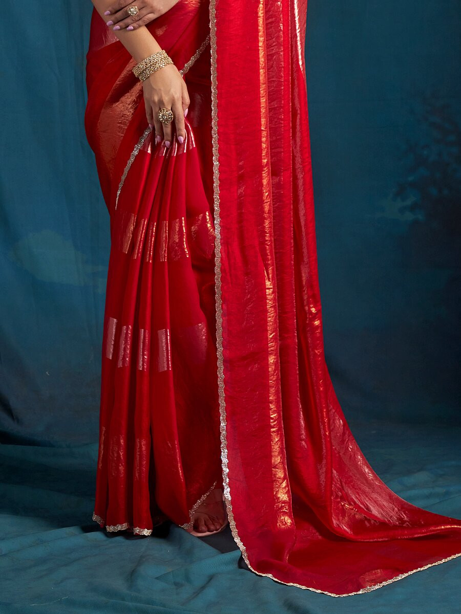Rani Satin silk Zircon Stone Wedding Reception Party Festival Casual Classic Style Sarees