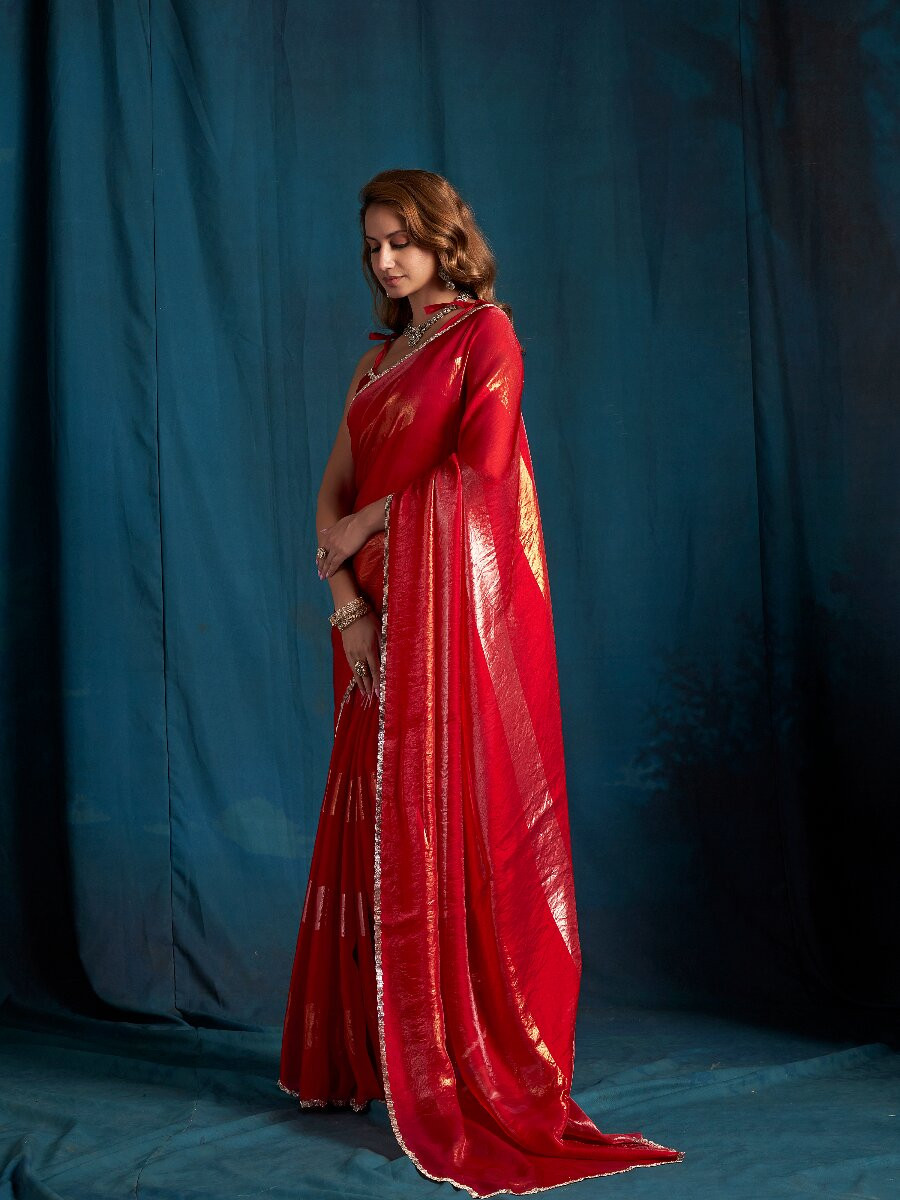 Rani Satin silk Zircon Stone Wedding Reception Party Festival Casual Classic Style Sarees
