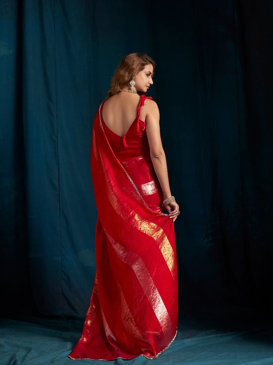 Rani Satin silk Zircon Stone Wedding Reception Party Festival Casual Classic Style Sarees