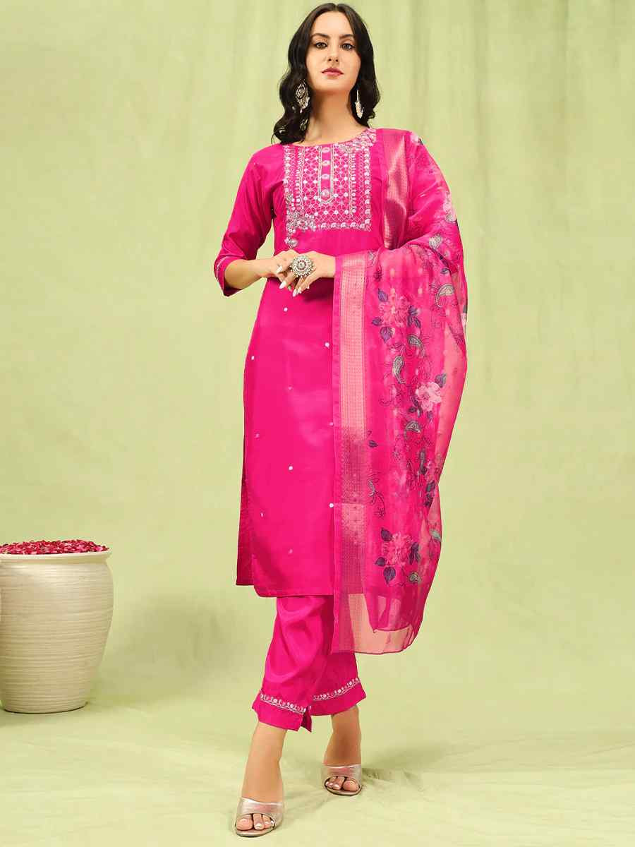 Rani Silk Blend Embroidered Festival Casual Ready Pant Salwar Kameez