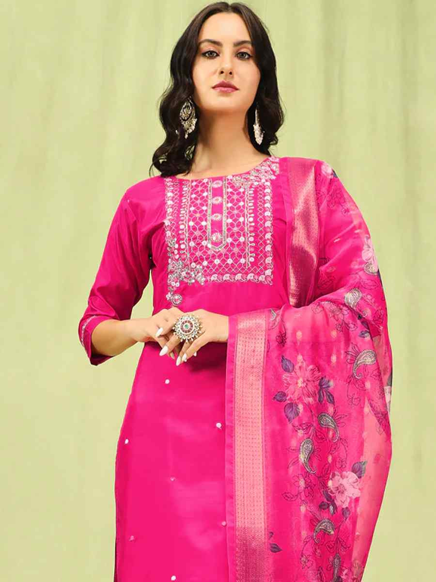 Rani Silk Blend Embroidered Festival Casual Ready Pant Salwar Kameez