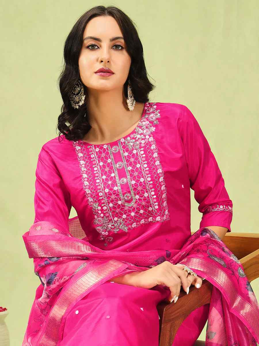 Rani Silk Blend Embroidered Festival Casual Ready Pant Salwar Kameez