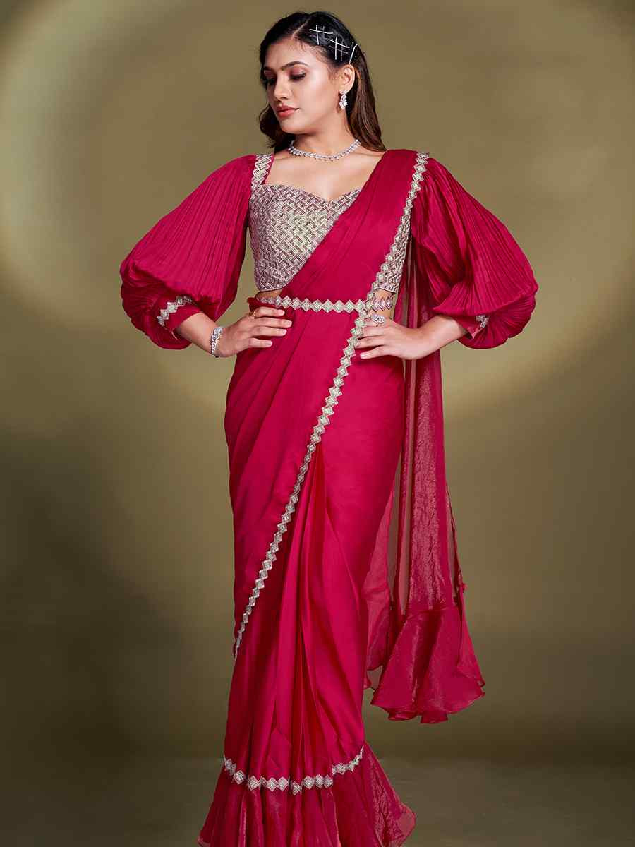 Rani Silk Embroidered Festival Wedding Fancy Heavy Border Saree