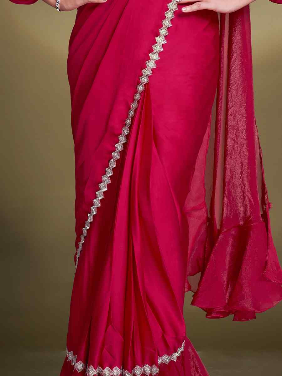 Rani Silk Embroidered Festival Wedding Fancy Heavy Border Saree