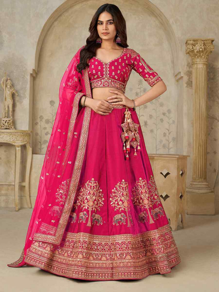 Image of Rani Silk Embroidered Wedding Reception Festival Heavy Border Lehenga Choli