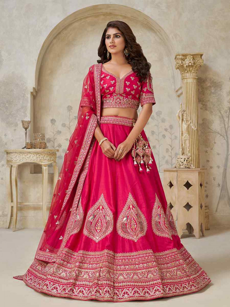Image of Rani Silk Embroidered Wedding Reception Festival Heavy Border Lehenga Choli