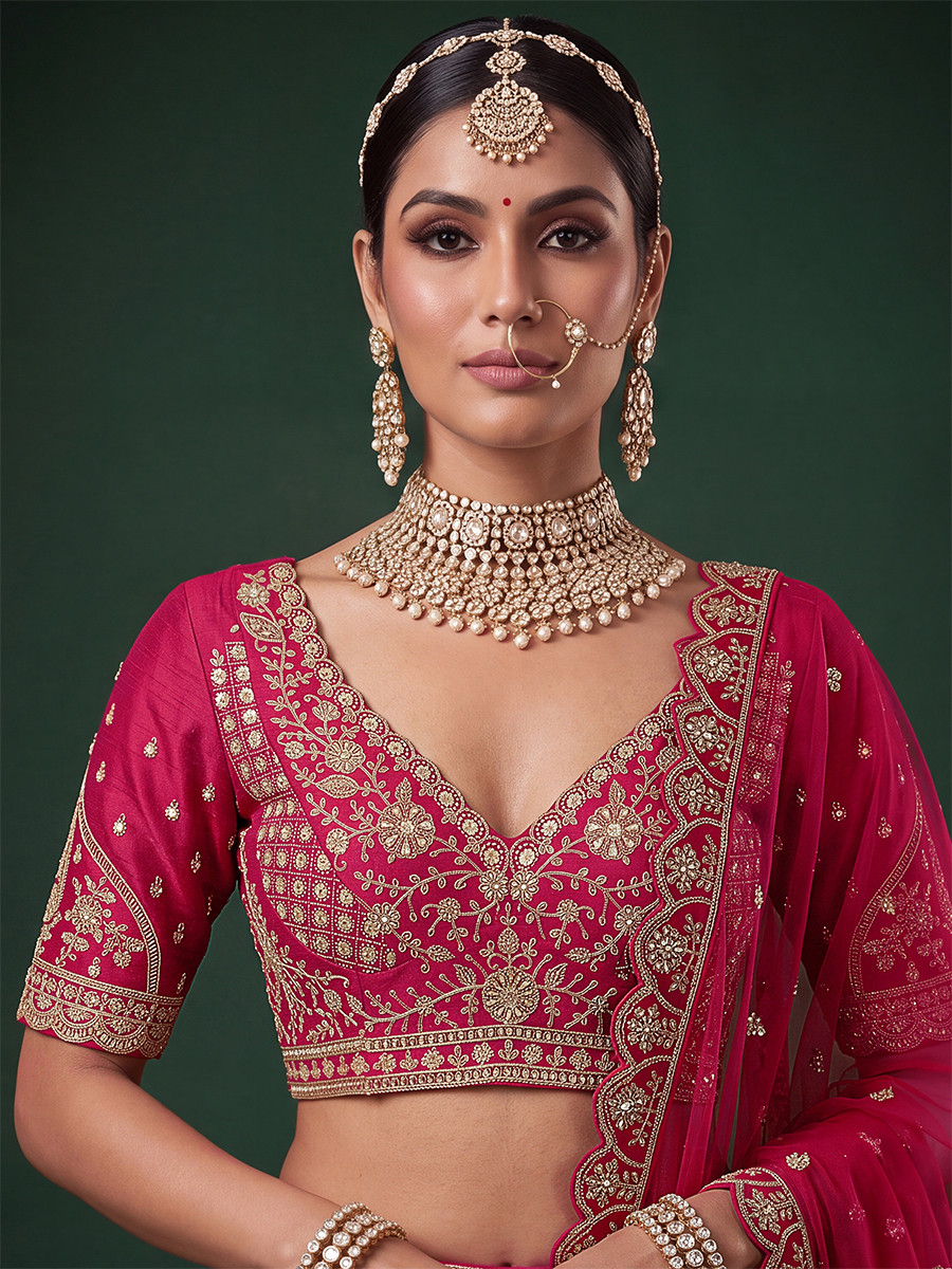 Rani Silk Embroidery Sequins Zari Wedding Reception Party Festival Bridal Heavy Border Lehenga Choli