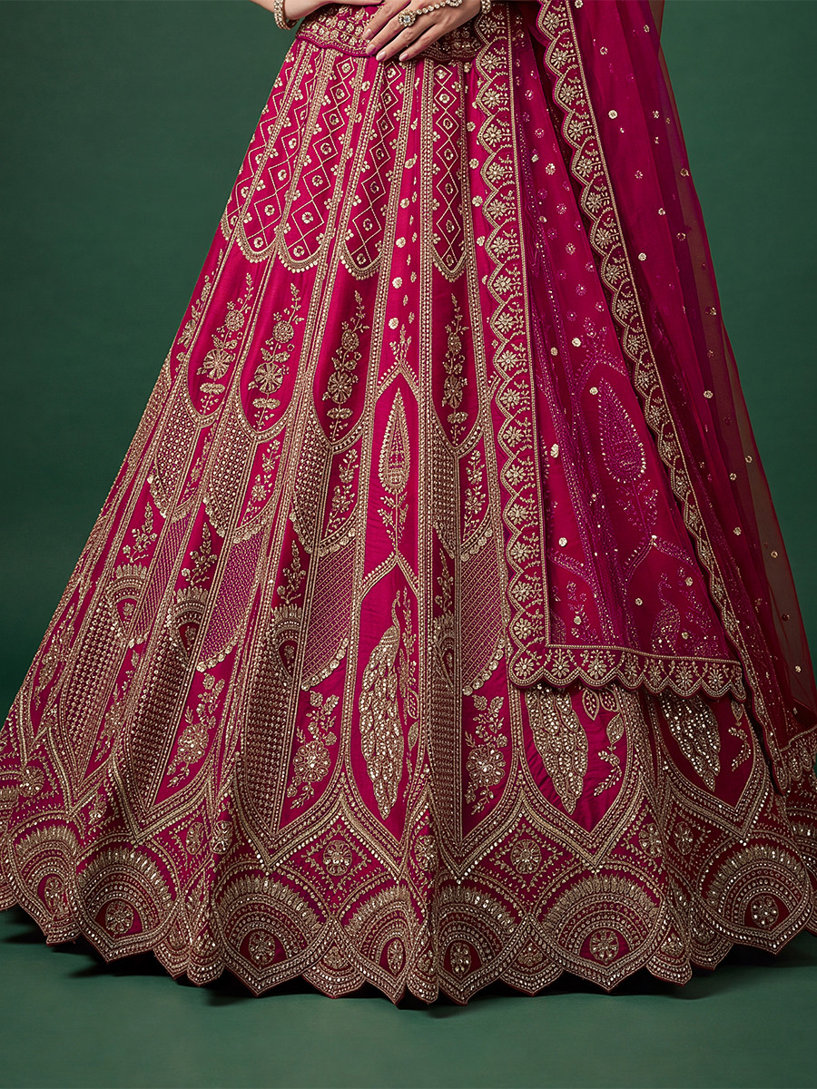 Rani Silk Embroidery Sequins Zari Wedding Reception Party Festival Bridal Heavy Border Lehenga Choli
