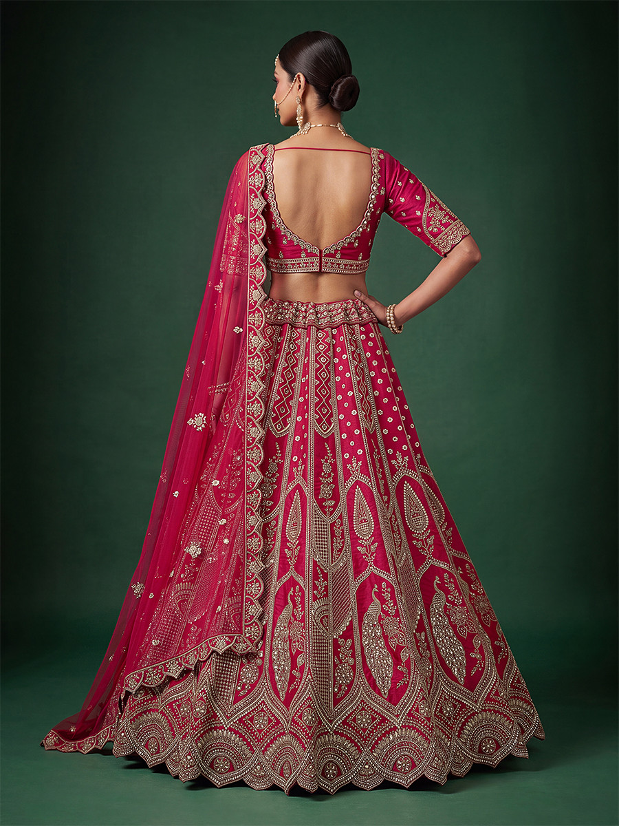 Rani Silk Embroidery Sequins Zari Wedding Reception Party Festival Bridal Heavy Border Lehenga Choli
