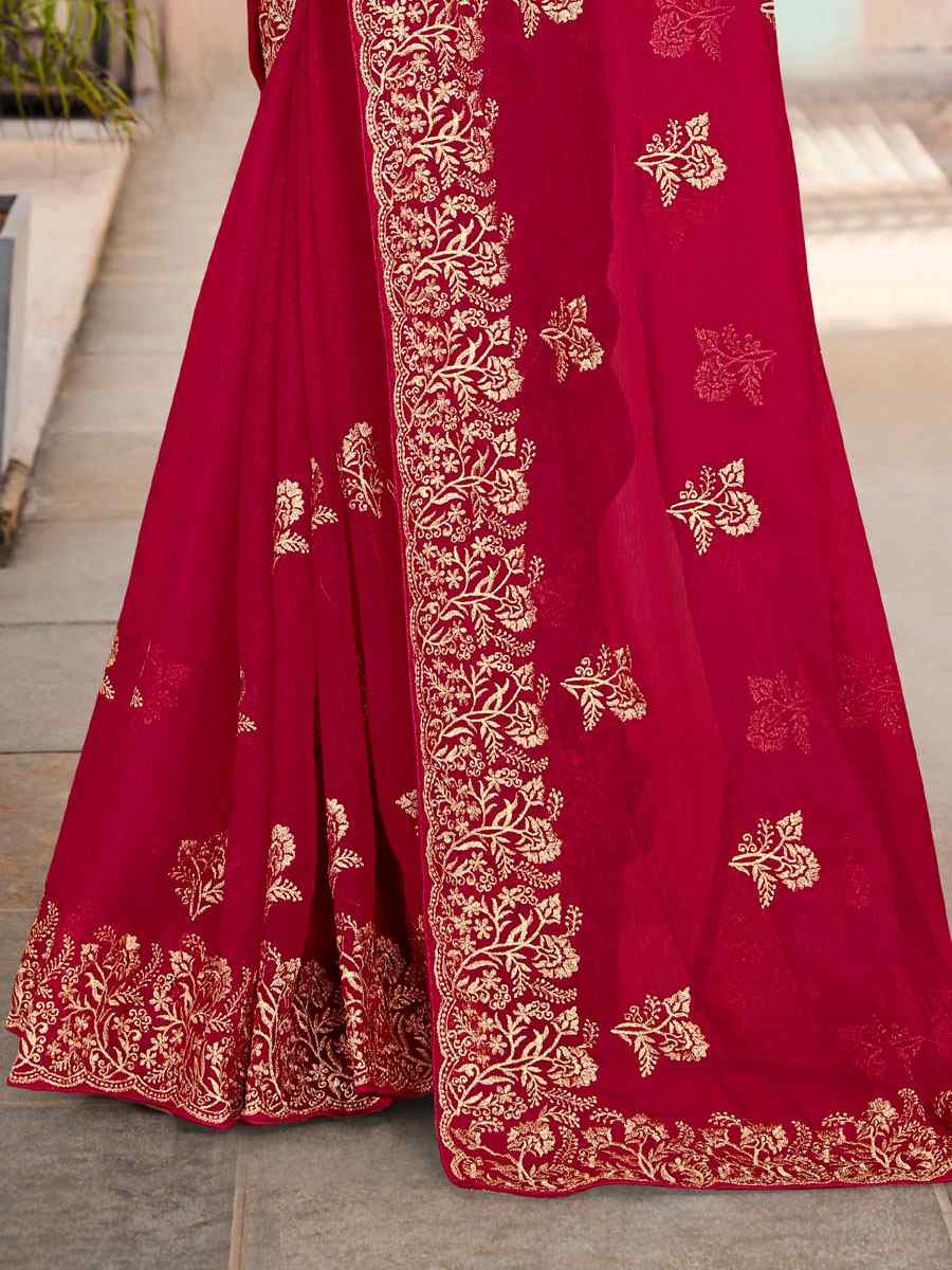 Rani Silk Simmer Embroidered Wedding Festival Heavy Border Saree