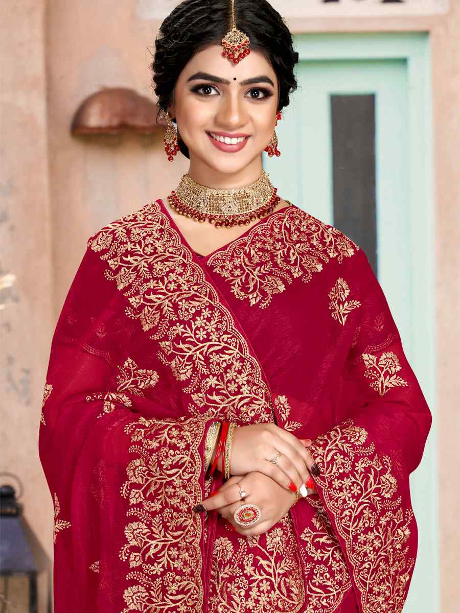 Rani Silk Simmer Embroidered Wedding Festival Heavy Border Saree