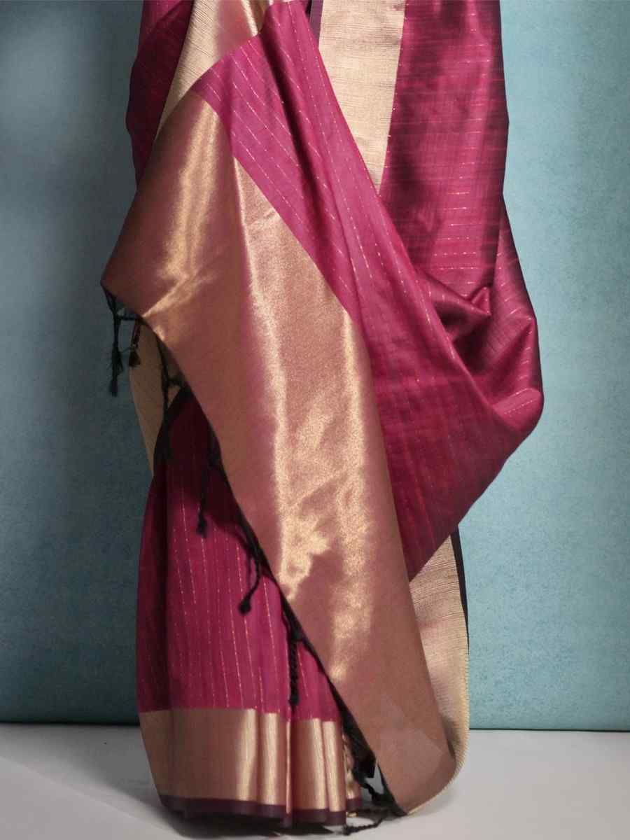 Rani Soft Banarasi Raw Silk Handwoven Casual Festival Heavy Border Saree
