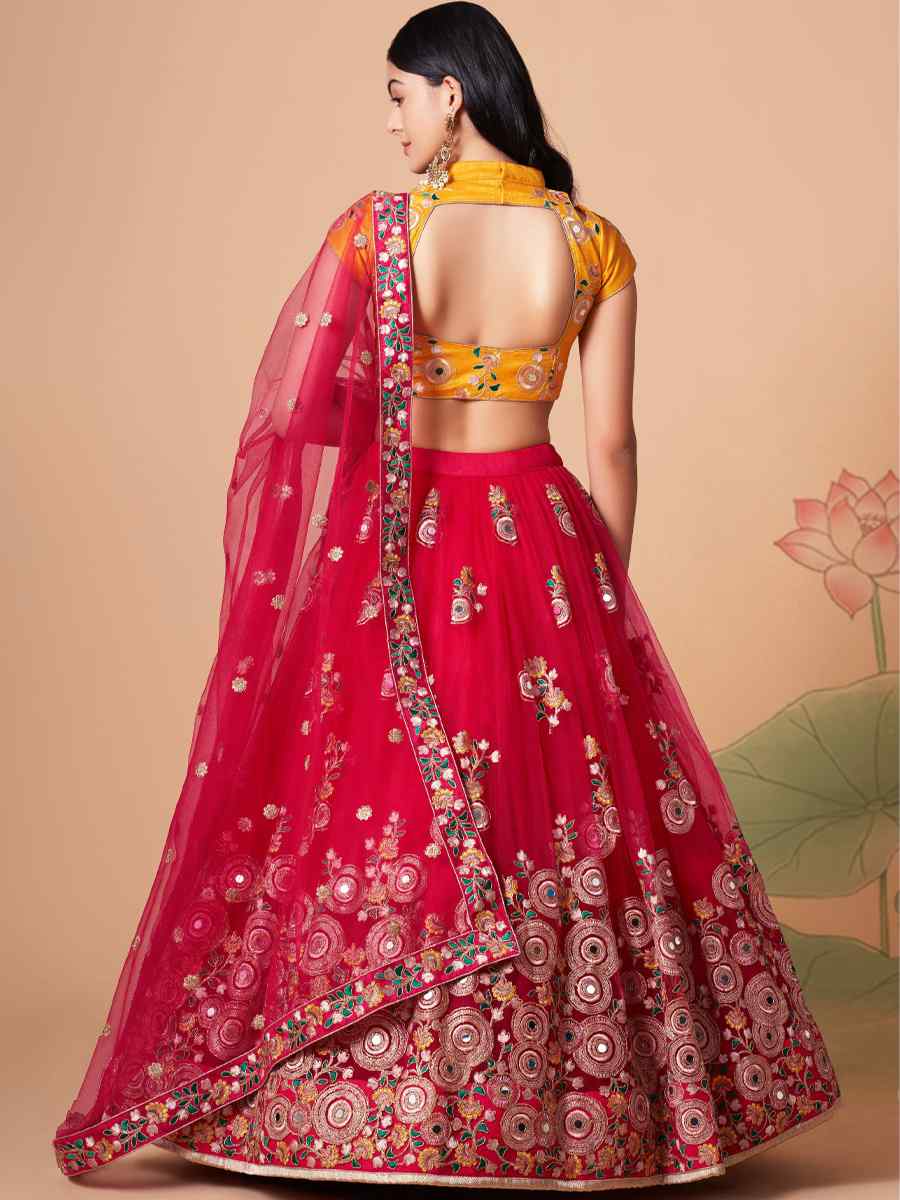 Rani Soft Net Embroidered Reception Festival Heavy Border Lehenga Choli