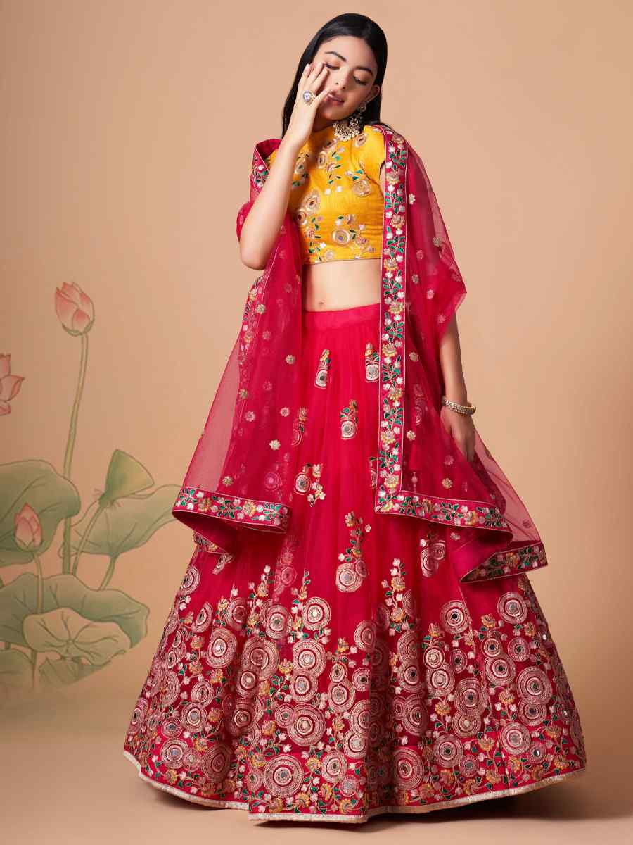 Rani Soft Net Embroidered Reception Festival Heavy Border Lehenga Choli