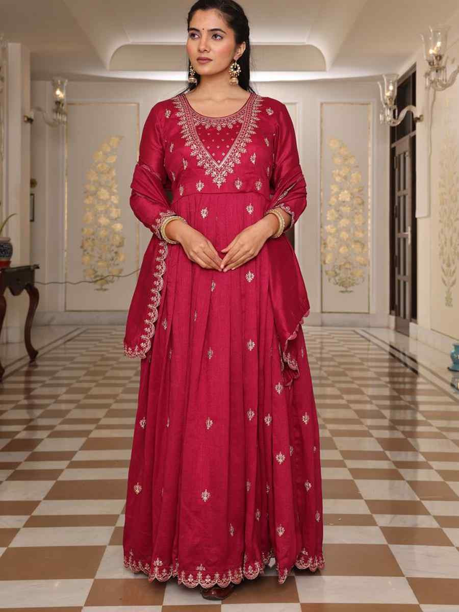 Rani Soft Silk Embroidered Casual Festival Pant Salwar Kameez