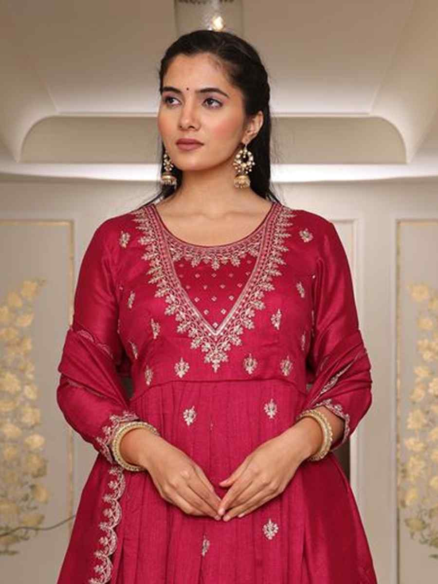 Rani Soft Silk Embroidered Casual Festival Pant Salwar Kameez