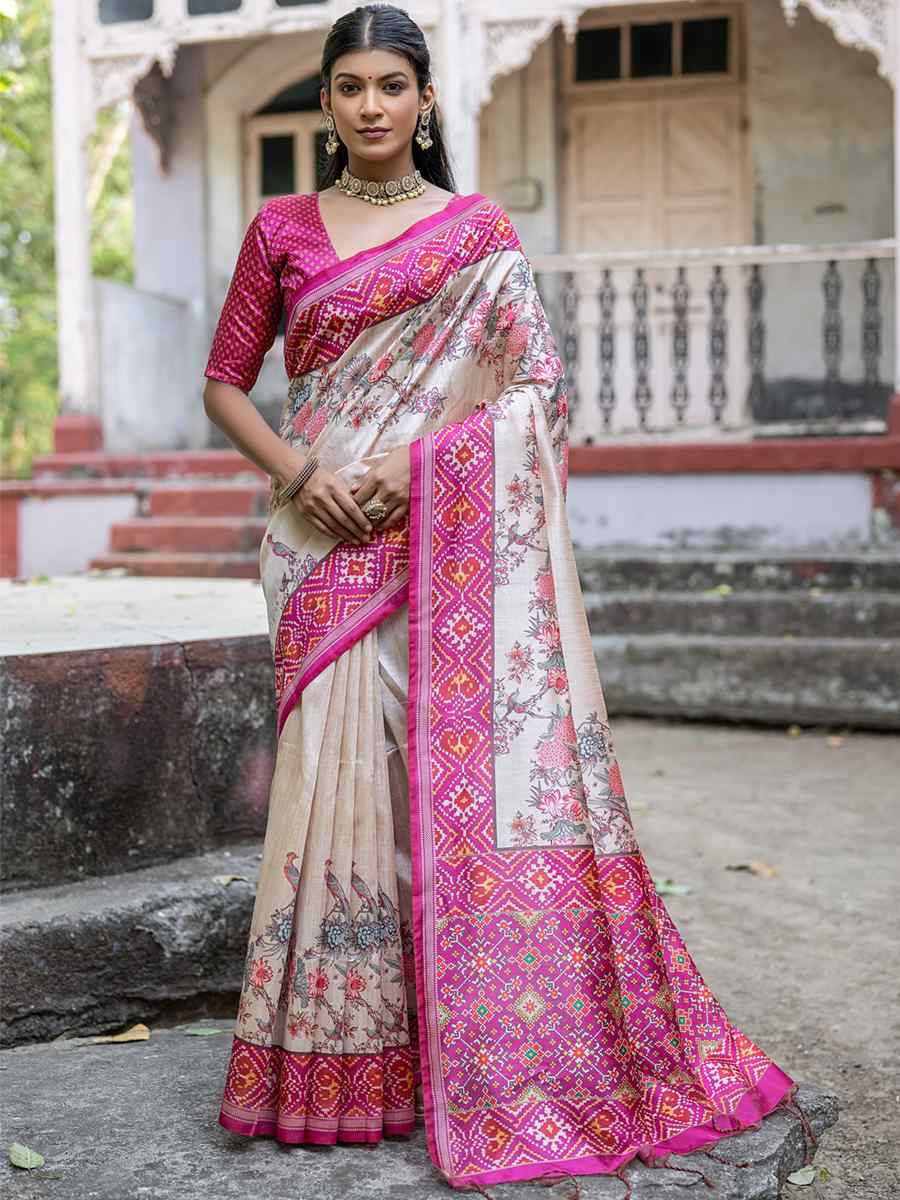 Rani Soft Tussar Silk Handwoven Wedding Festival Heavy Border Saree