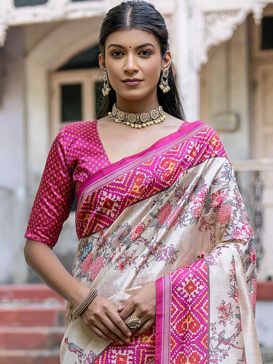 Rani Soft Tussar Silk Handwoven Wedding Festival Heavy Border Saree