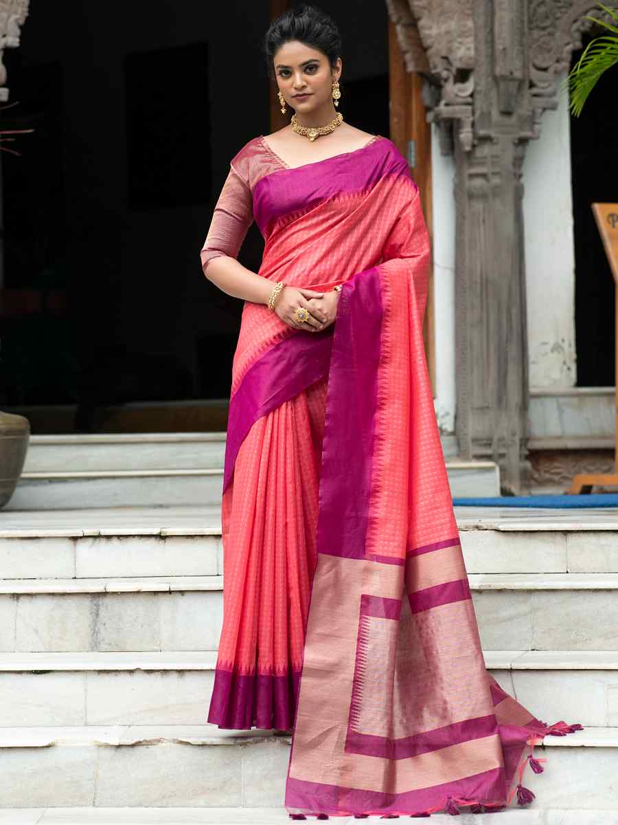 Rani South Silk Handwoven Party Festival Heavy Border Saree