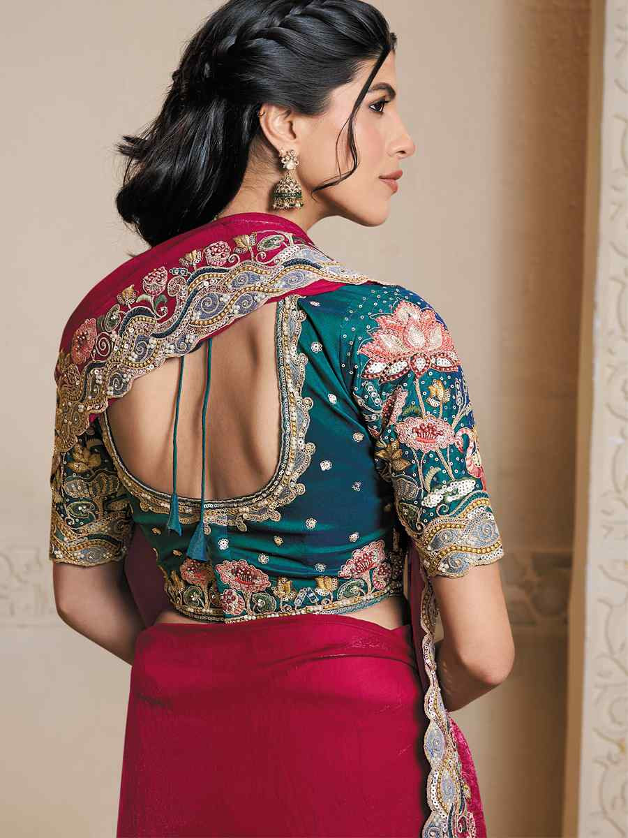 Rani Two Tone Satin Silk Embroidery Traditional Bridal Reception Festival Wedding Fancy Heavy Border Saree