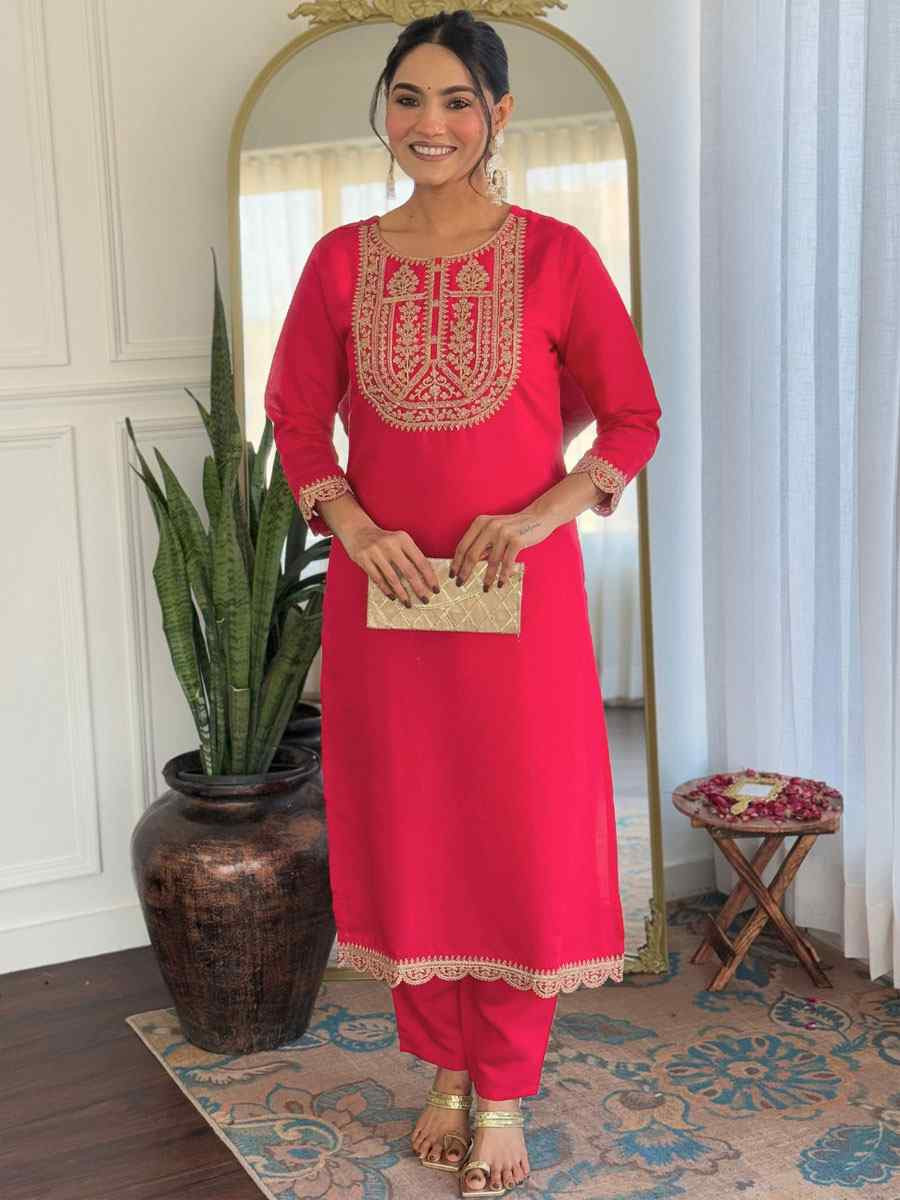Rani Viscose Rayon Embroidery Party Wedding Festival Casual Ready Pant Salwar Kameez