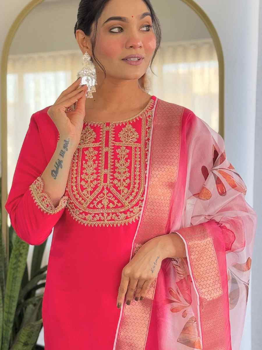 Rani Viscose Rayon Embroidery Party Wedding Festival Casual Ready Pant Salwar Kameez