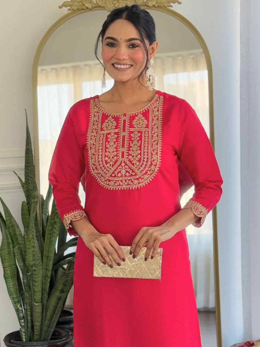 Rani Viscose Rayon Embroidery Party Wedding Festival Casual Ready Pant Salwar Kameez