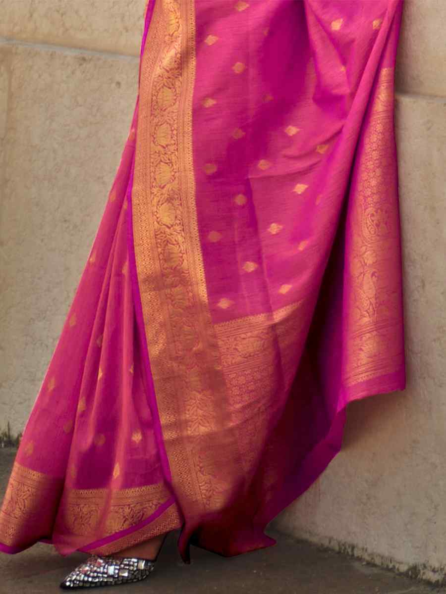 Raspberry Pink Khadi Silk Handwoven Wedding Festival Heavy Border Saree