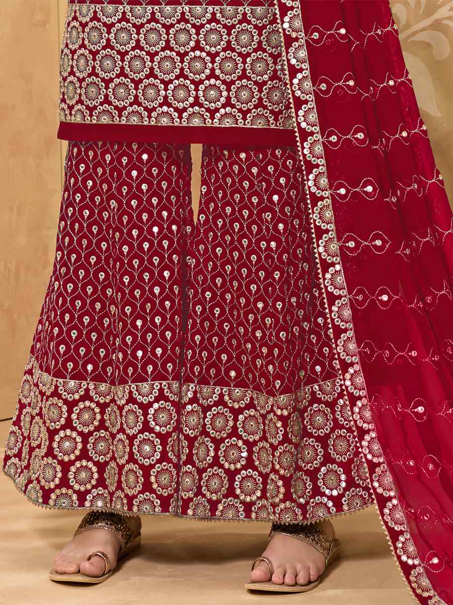 Red Alizeh Georgette Embroidered Festival Wedding Palazzo Pant Salwar Kameez