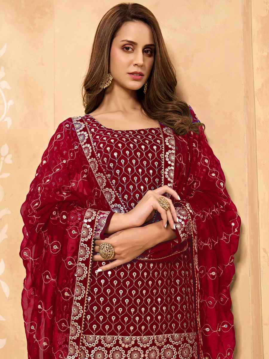Red Alizeh Georgette Embroidered Festival Wedding Palazzo Pant Salwar Kameez