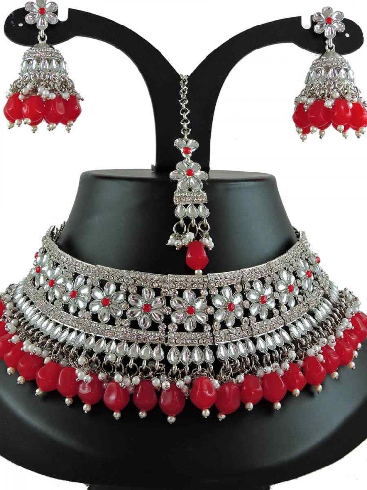 Red Alloy Bridal Wear Diamonds Necklace